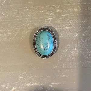 Turquoise Adjustable Ring Black Rhinestones Sterling silver Vintage NEW